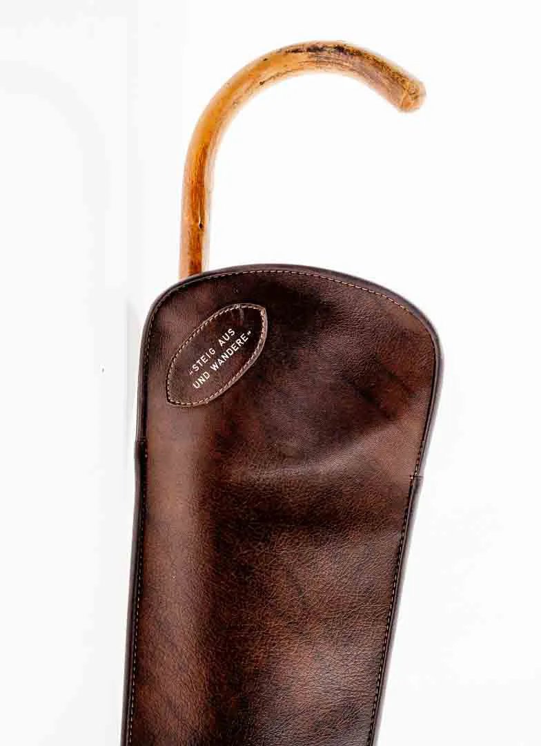 Vintage Wanderstock mit Ledertasche, ca. 94 cm – klassisch – Bild 3