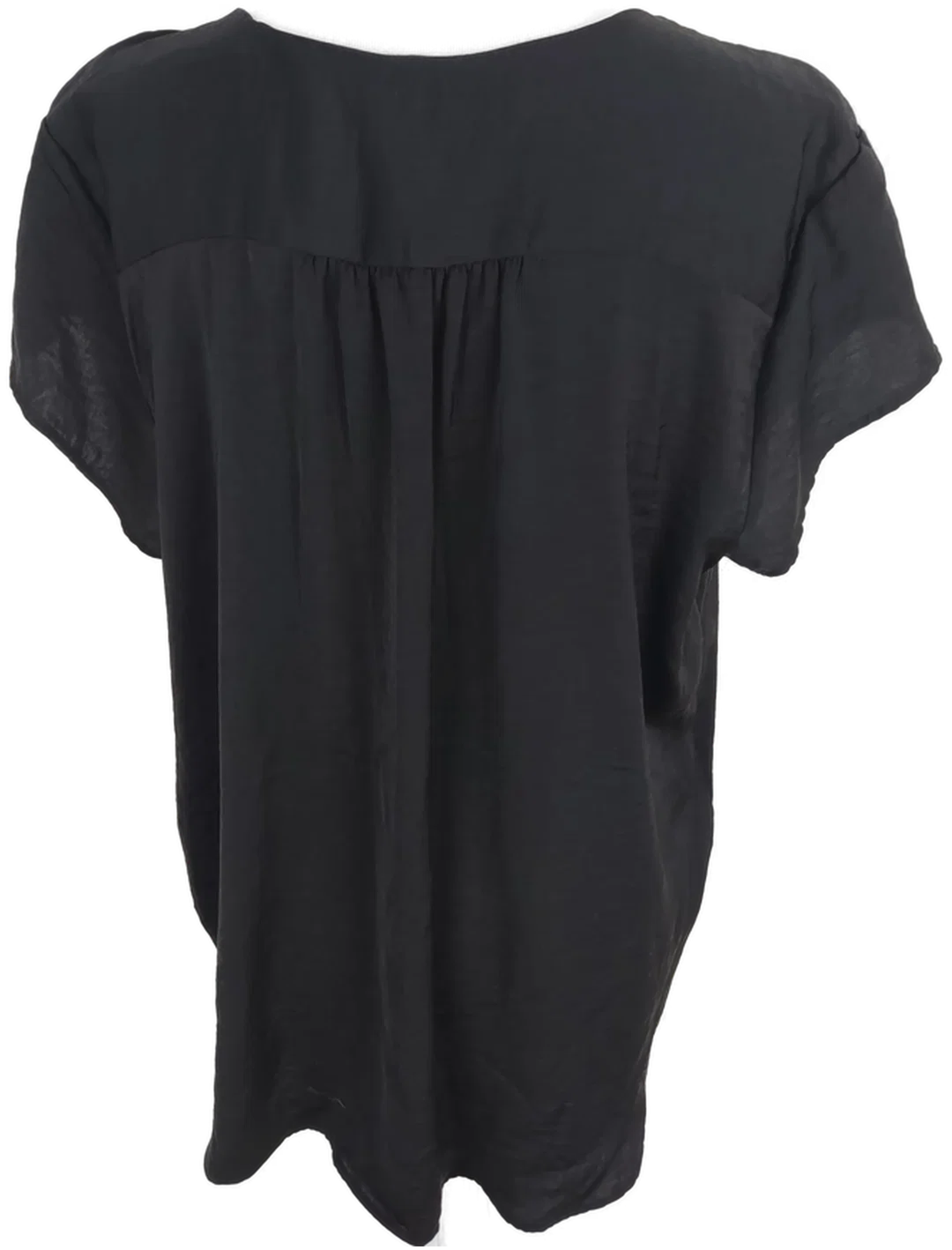 Bluse "H&M", kurzsarm mit V-Ausschnitt, schwarz mit Falten, Größe 42 – Bild 4