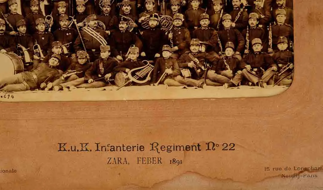 Vintage K.u.K. Infanterie‑Regiment Nr. 22 – Regimentskapelle, Zara/Feber 1891, Kabinettfoto – Bild 4