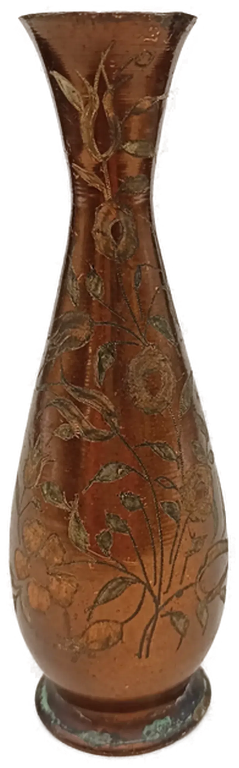 Vintage Kupfer-Vase mit floraler Gravur – Handgearbeitete Metallvase – Bild 3