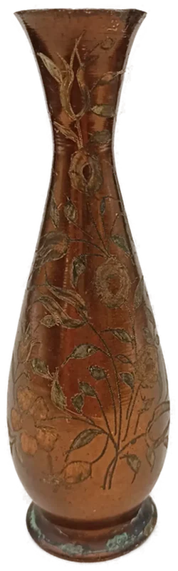 Vintage Kupfer-Vase mit floraler Gravur – Handgearbeitete Metallvase – Vorschau 3