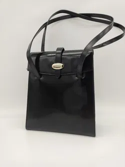 Furla - Große Vintage Schultertasche, Lackleder schwarz - Bild 1