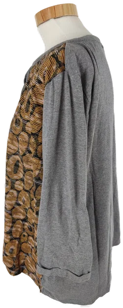 T-Shirt "Laura Torelli", dreiviertelarm mit Rundhalsausschnitt und Kordel, grau/braun/schwarz gemustert, Größe XL – Vorschau 3