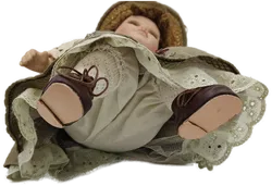 Vintage Porzellanpuppe mit Stoffkörper ca 38cm Sitzende Haltung - Bild 5