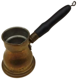 Traditionelle Mokkakanne aus Messing mit Holzgriff 