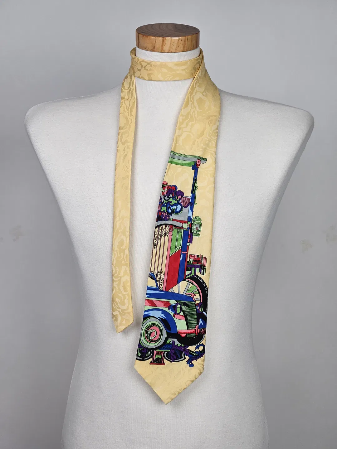 Seidenkrawatte Oldtimer-Klassik-Auto, gelb - Bild 1