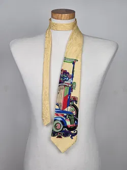 Seidenkrawatte Oldtimer-Klassik-Auto, gelb - Bild 1