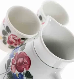 LILIEN PORZELLAN Handgemalter Krug mit 2 Tassen mit Blumenmotiv - Bild 2