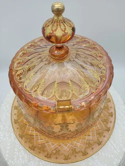 Glas Bowle-Gefäß mit Unterteller mit Golddekor | Festlicher Blickfang - Bild 2