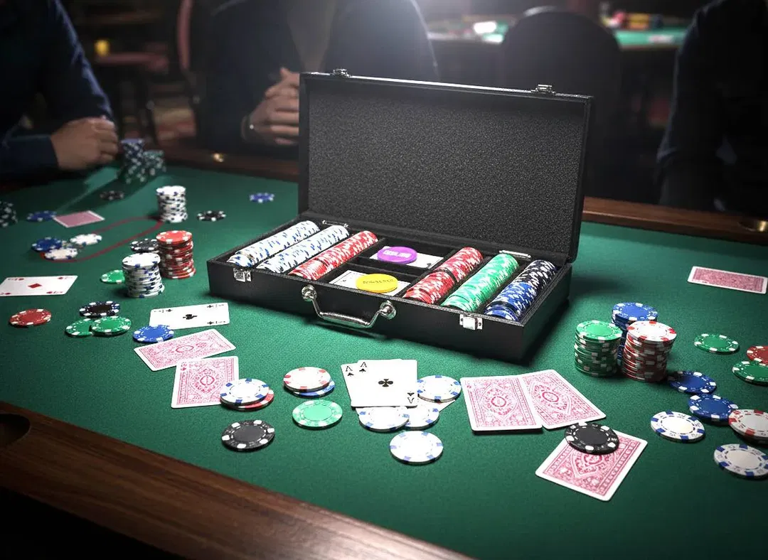 Poker-Set im Koffer — Pokerchips (mehrfarbig), 2 Kartendecks, Big/Small Blind-Marker - Bild 4
