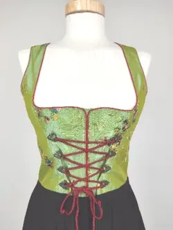 Salzburger Dirndl-Look Damen Trachten Kleid, grün/schwarz/rot - Gr. XS - Bild 3