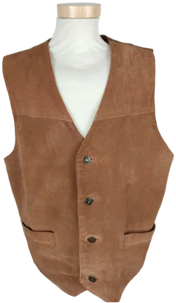 Gilet "John F.Gee Jeans Wear", ärmellos mit V-Ausschnitt, braunes Leder, Größe M