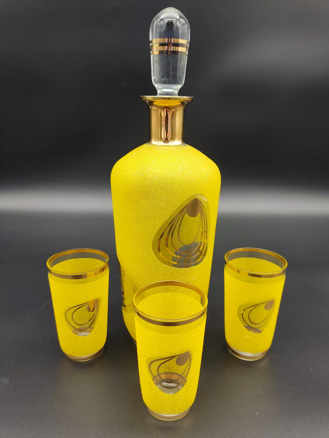 Vintage Likörset / Karaffe + 3 Gläser - gelb/transparent - Bild 4