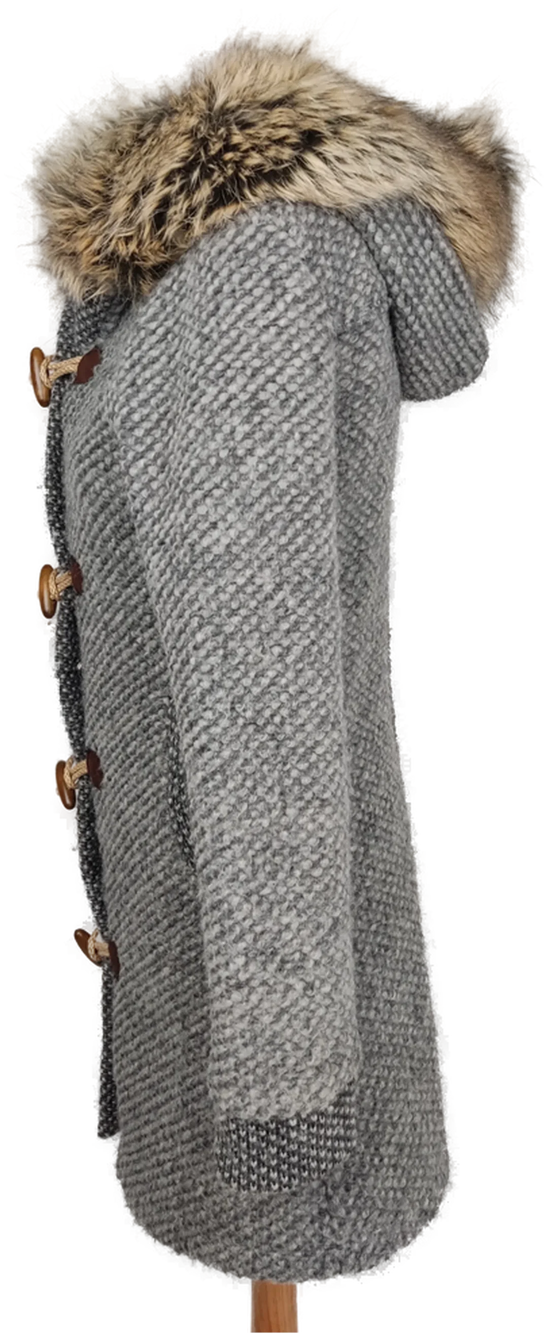 Fred Mello Damen Kapuzenstrickjacke mit Pelzkragen grau - M/38 – Bild 3