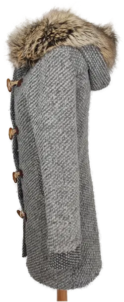 Fred Mello Damen Kapuzenstrickjacke mit Pelzkragen grau - M/38 - Bild 3