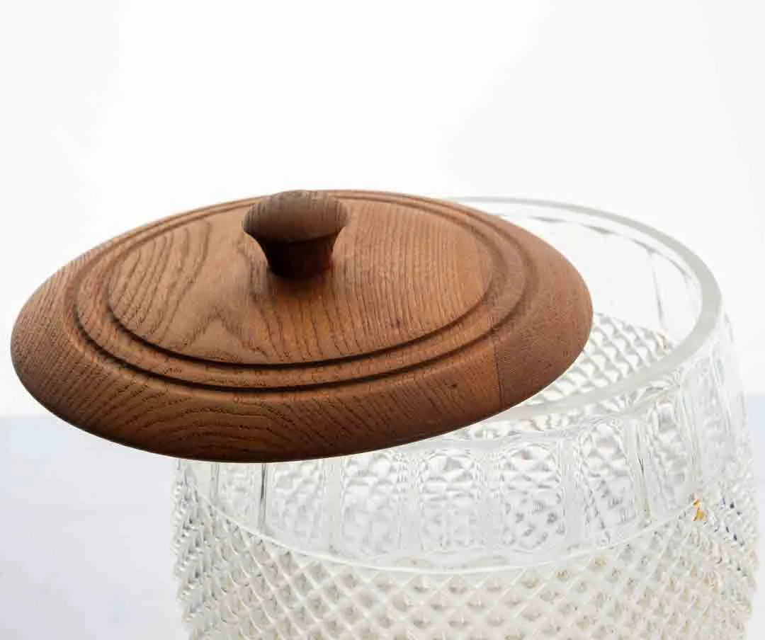 Vintage Bowletopf aus Kristallglas mit Echtholz-Deckel Ø 20 cm – Bild 2