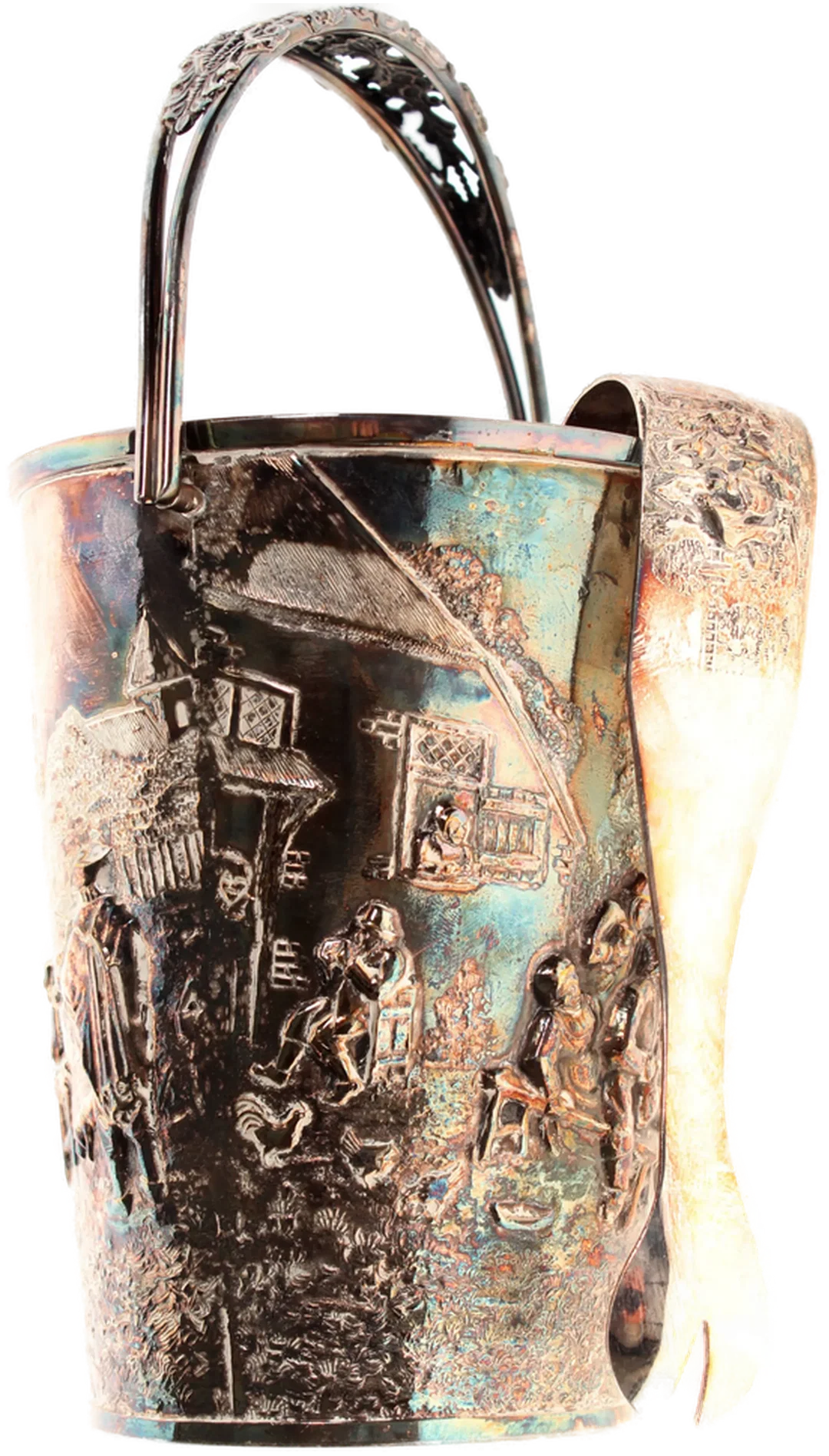 Vintage Eiskübel aus Dänemark mit Zange – punziert (Wal & Denmark) – Reliefdekor - Bild 4