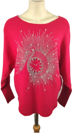 Damenpullover Größe 38 in Rot mit Schmuckmotiv | Glamour