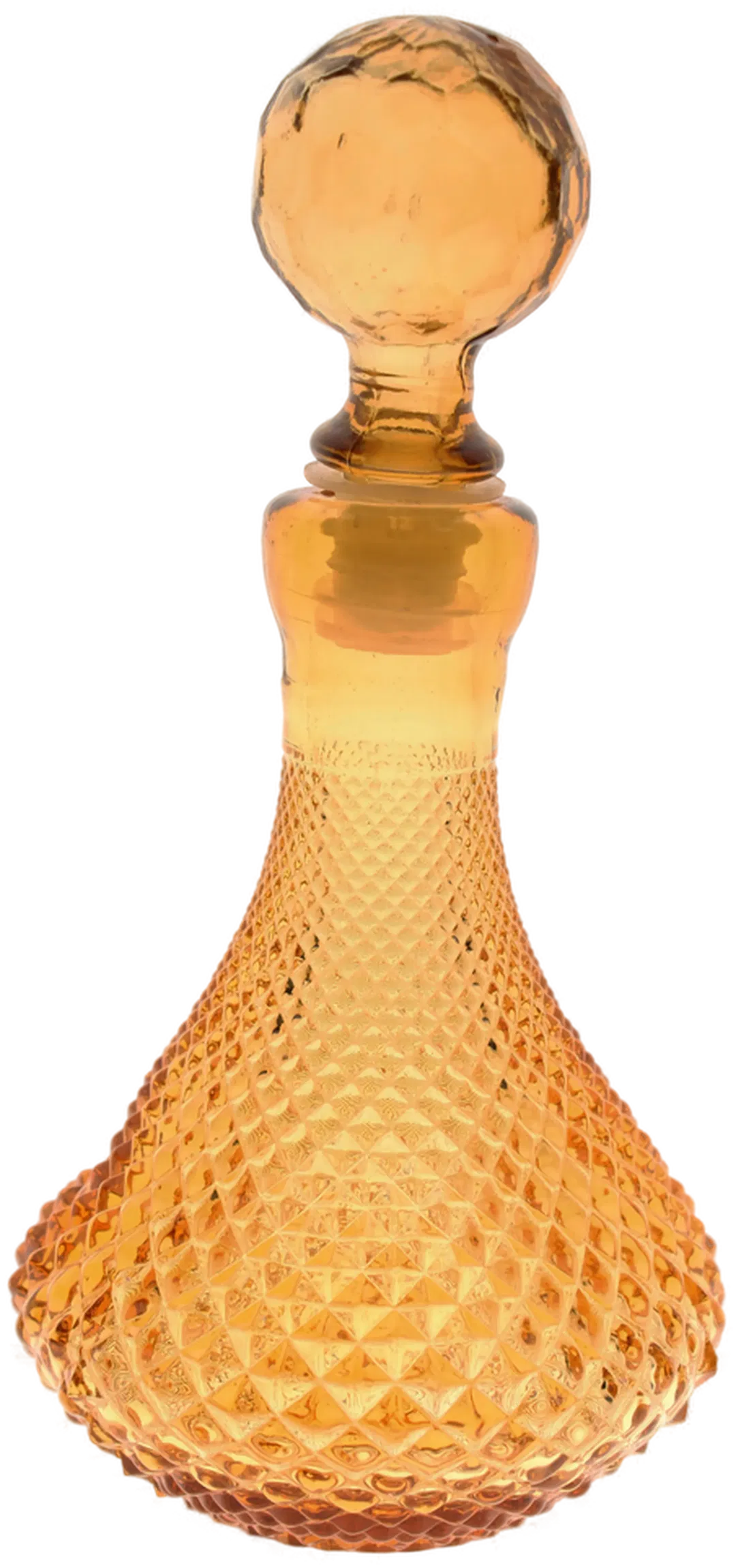 Vintage Glasflasche mit Schliffstopfen – Bernsteinfarben – Diamantschliff-Dekor - Bild 1