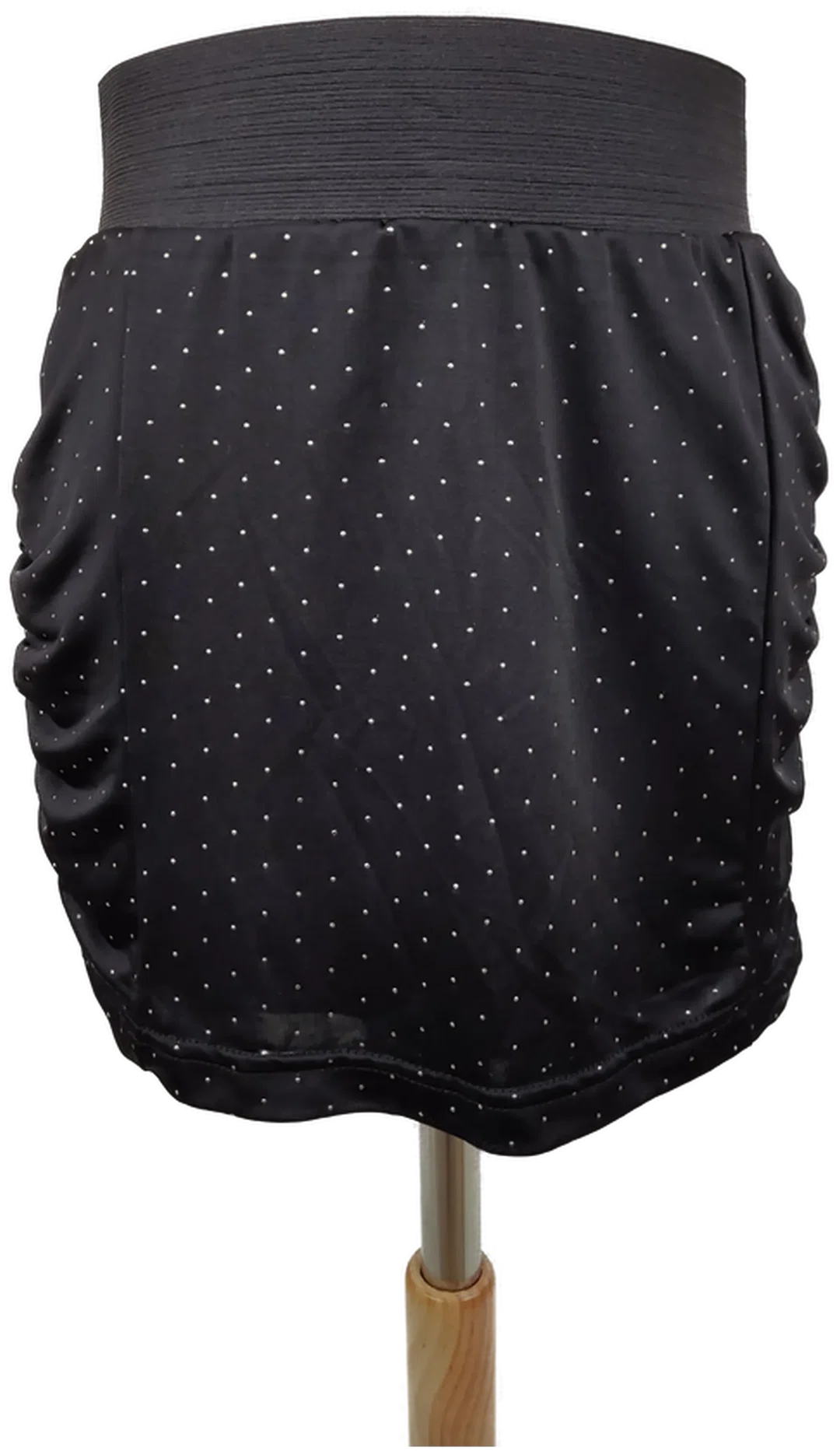 Minirock glatt mit Gummizugbund, schwarz mit Steinchen, Größe S (geschätzt) - Bild 1