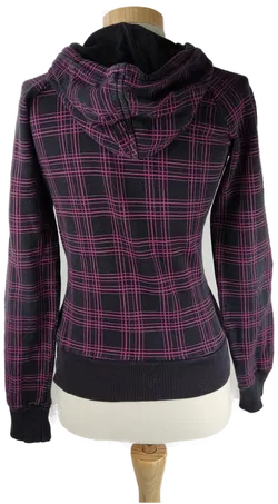 Weste 'Madonna', langarm mit Zipp und Kapuze, schwarz/zyklam kariert, Größe XS - Bild 3