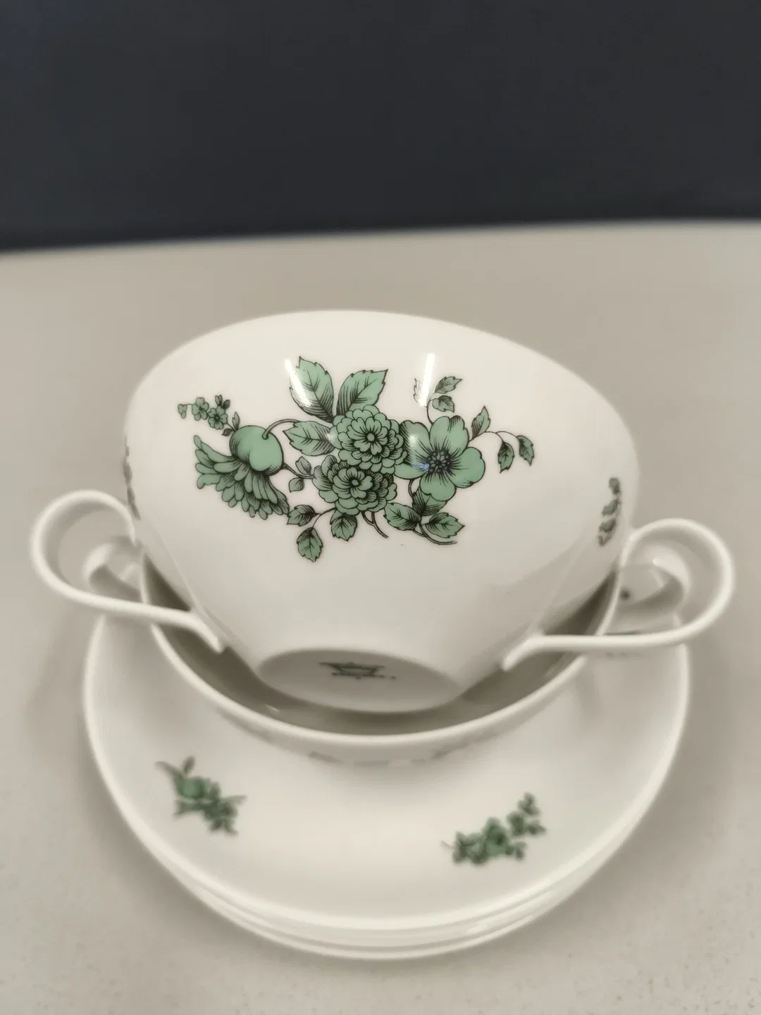 Thomas, 2 Suppentassen "Grüne Blume", 50er, Vintage – Bild 1