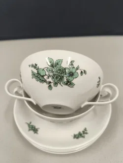 Thomas, 2 Suppentassen "Grüne Blume", 50er, Vintage