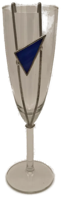 Champagner-/Sektgläser 6 Stück handverziert mit blauen Glasdreiecken Kunsthandwerk - Bild 2