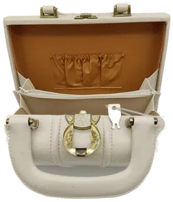 Vintage Leder Kosmetikkoffer mit Schlüssel weiss/beige/braun - Bild 4