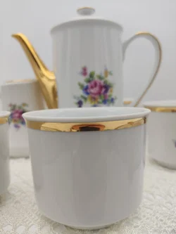  Porzellan-Teeservice mit Kanne & Milchkännchen, Goldrand | Vintage-Charme – Vorschau 7