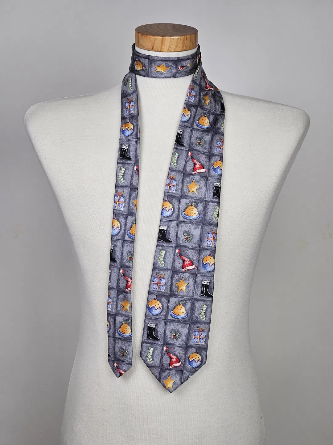 Edle Vintage Tie Rack Seidenkrawatte mit Weihnachts-Motiven Windsor Collection, Grau - Made in Italy - Bild 4