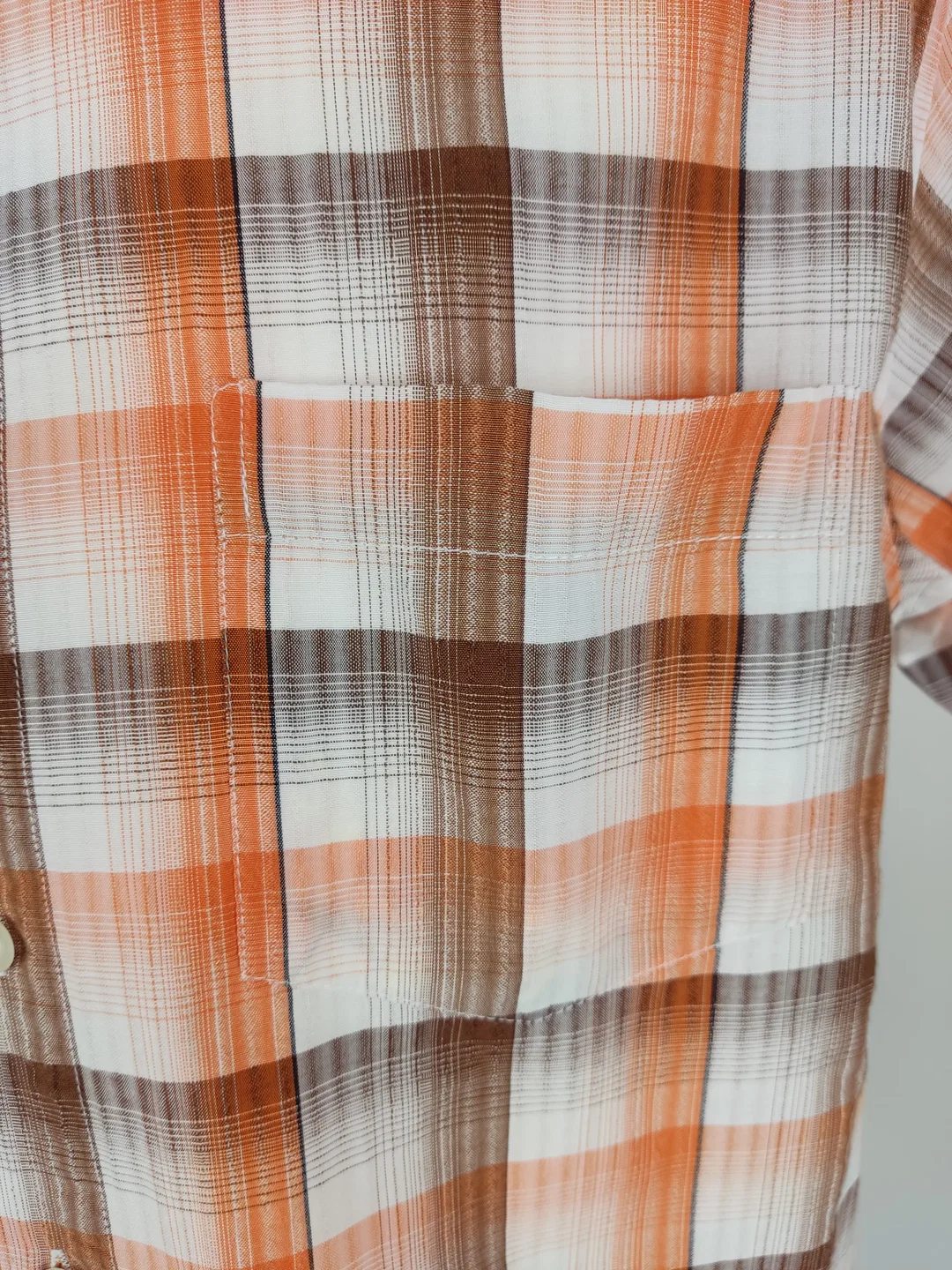 Hemd "Angelo Litrico", kurzarm mit Kragen, weiß/braun/orange kariert, Größe M/39-40 – Bild 2