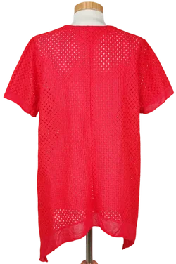 Damen Shirt mit Lochstickerei, rot - Bild 2