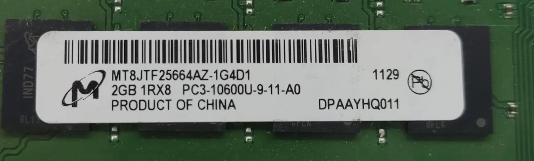 Micron 2GB DDR3 1Rx8 PC3-10600U-9-11-A0 Arbeitsspeicher / RAM  – Bild 2