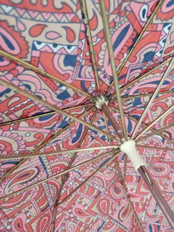 Vintage-Flanierschirm / Sonnenschirm / Damenschirm - rot-rosa-blau bedruckt - Bild 4