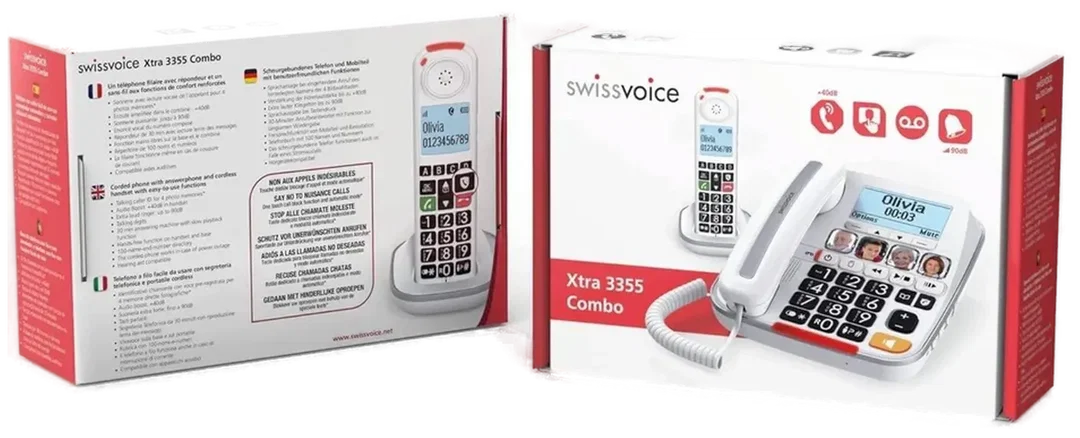 Swissvoice Xtra 3355 Combo Senioren-Telefon Set – Großtasten, Anrufschutz, AB, Schnur & Mobilteil – Bild 3