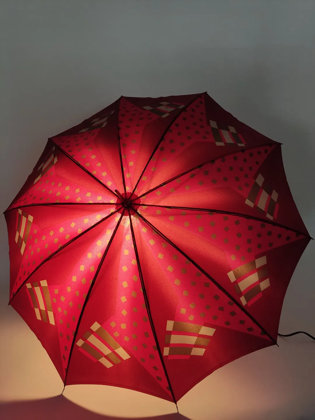 Vintage-Flanierschirm / Sonnenschirm / Damenschirm - weinrot-rosa-grau-braun gemustert - Bild 1