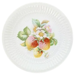 Vintage Hutschenreuther Selb - strukturierte Porzellan-Kuchenplatte mit 6 Gebäcktellern (Serie Apart / Obst-Serie) – Vorschau 4