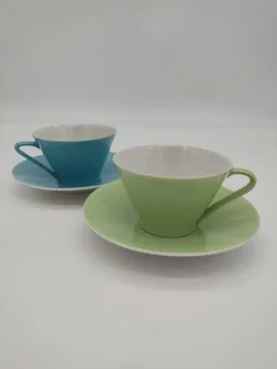 2 Lilien Porzellan DAISY Kaffeetassen 18, 1. Serie - blau & grün - Bild 2
