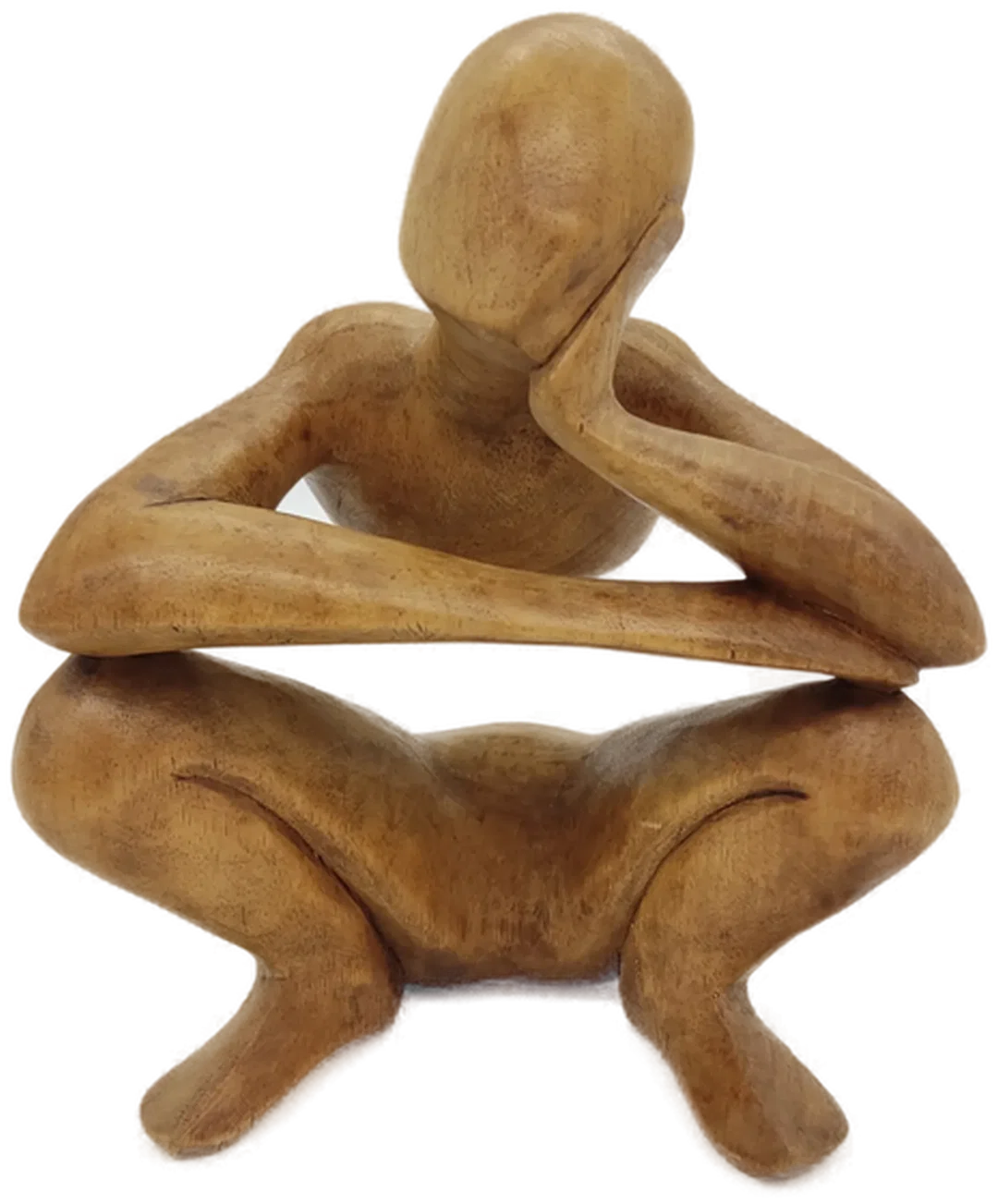 Holzfigur abstrakter Denker hockend bodyless Indonesien - Bild 1