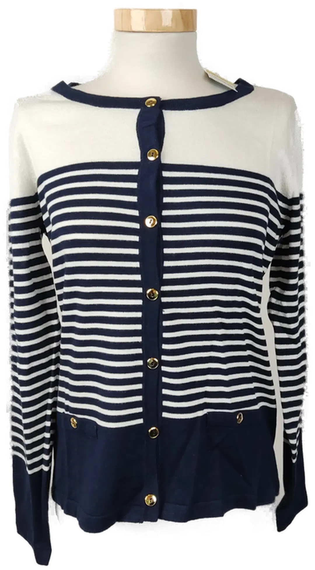 Karen Scott Damen Saum-Strickjacke langarm blau weiss - M/38 - Bild 1