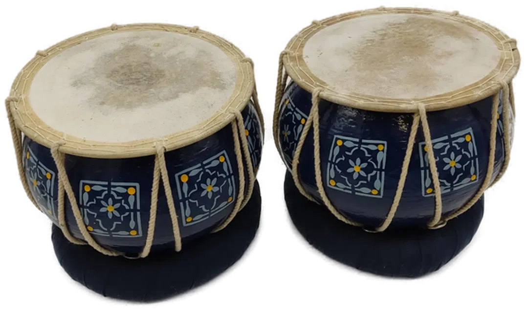 2 Stk. Trommeln/Bongos mit Auflage, blau mit Blumenmuster - Bild 1