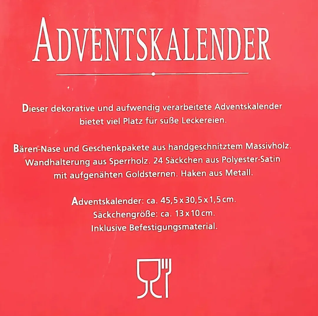 Adventskalender handgeschnitzt und handbemalt mit 24 Säckchen zum Befüllen – Bild 4