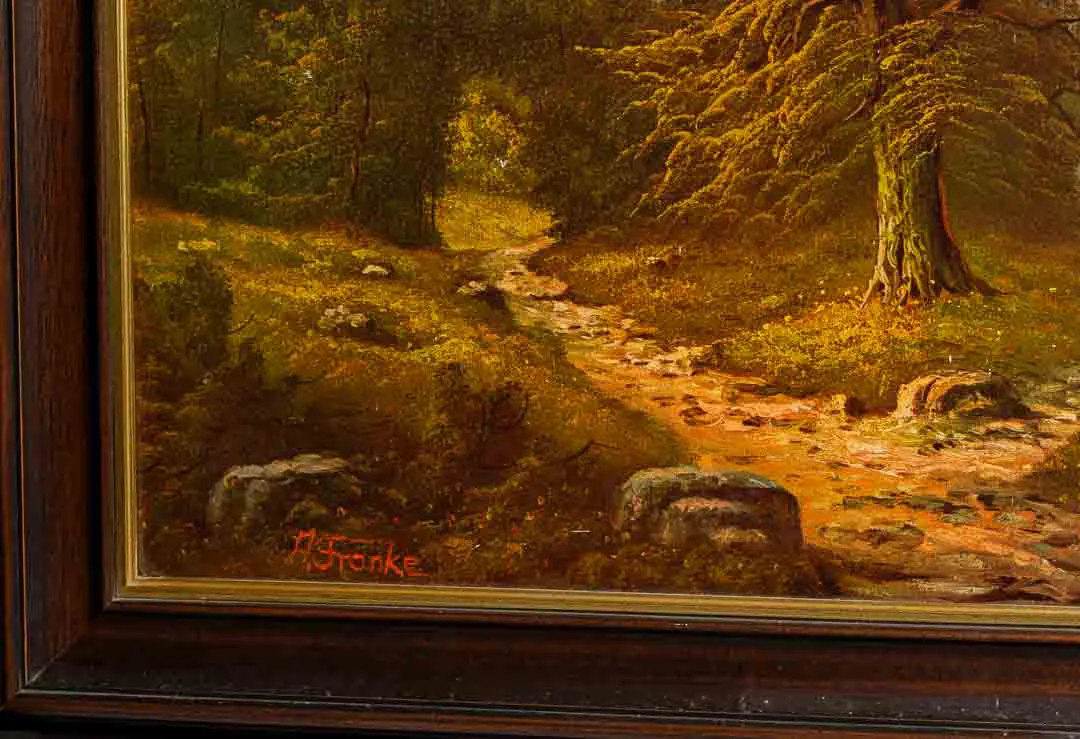 Gemälde Landschaft am See im Holzrahmen, 113 x 62 cm – Bild 2