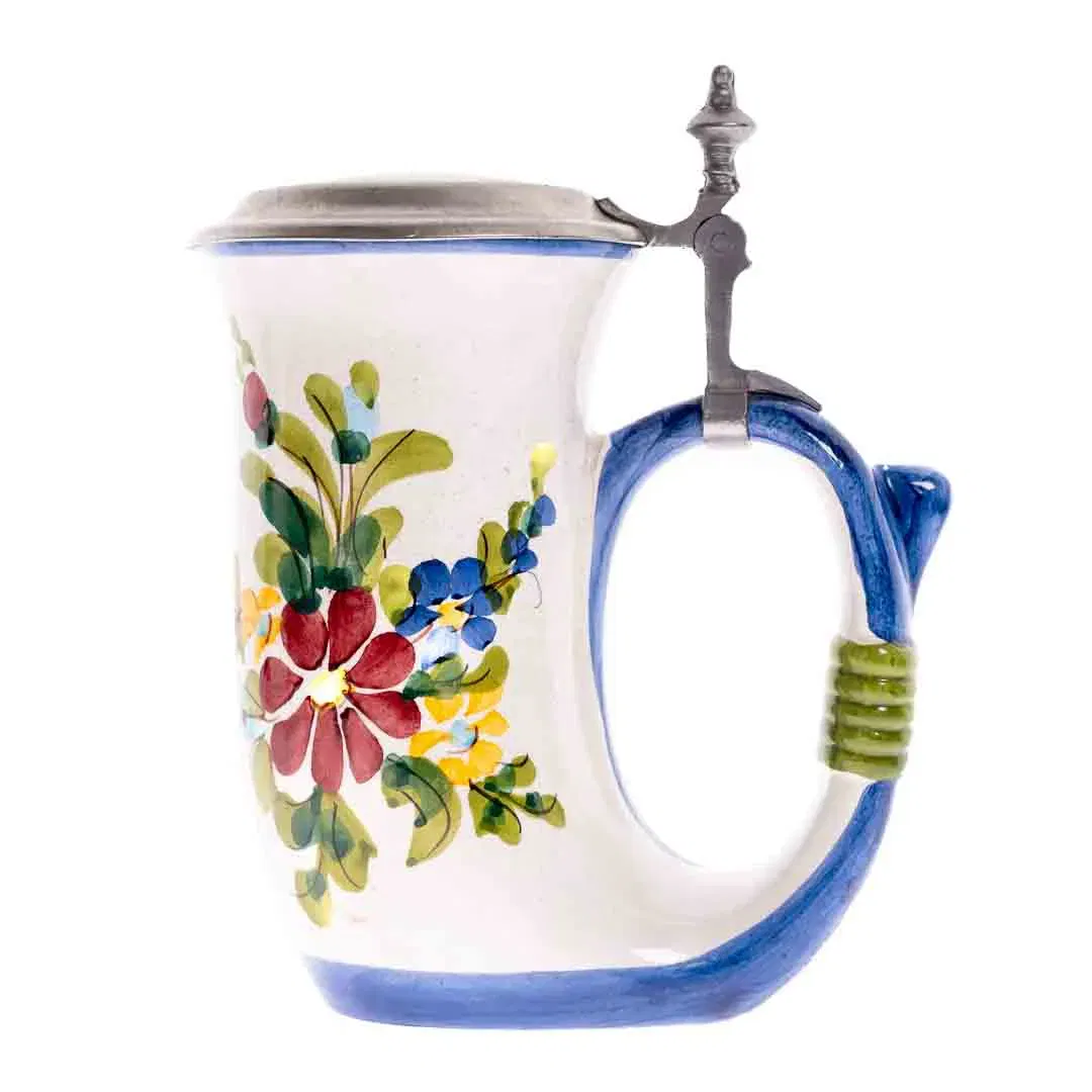 QUIST Handgemachter Keramik Krug mit Zinndeckel mit Blumenmotiv - Bild 4