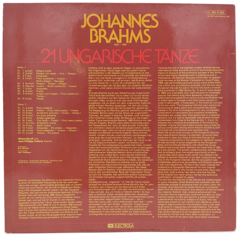 Vinyl LP - Brahms - 21 Ungarische Tänze  – Bild 2