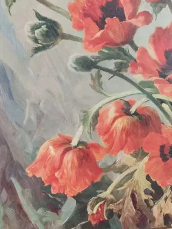 Roter Mohn signiert mit Erich Kruger / Holzrahmen / 57 x 72 cm - Bild 2