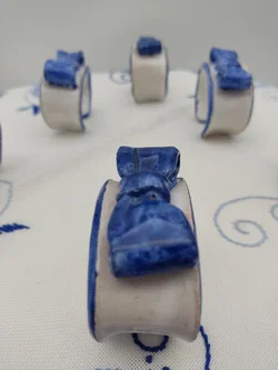 Keramik-Serviettenring mit Schleife 6er-Set | Blau-Weiß Design – Vorschau 3