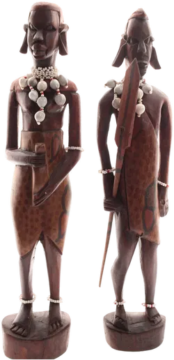 2 handgeschnitzte afrikanische Holzskulpturen – Schmuckperlen – ca. 31,5 cm – Paar - Bild 1