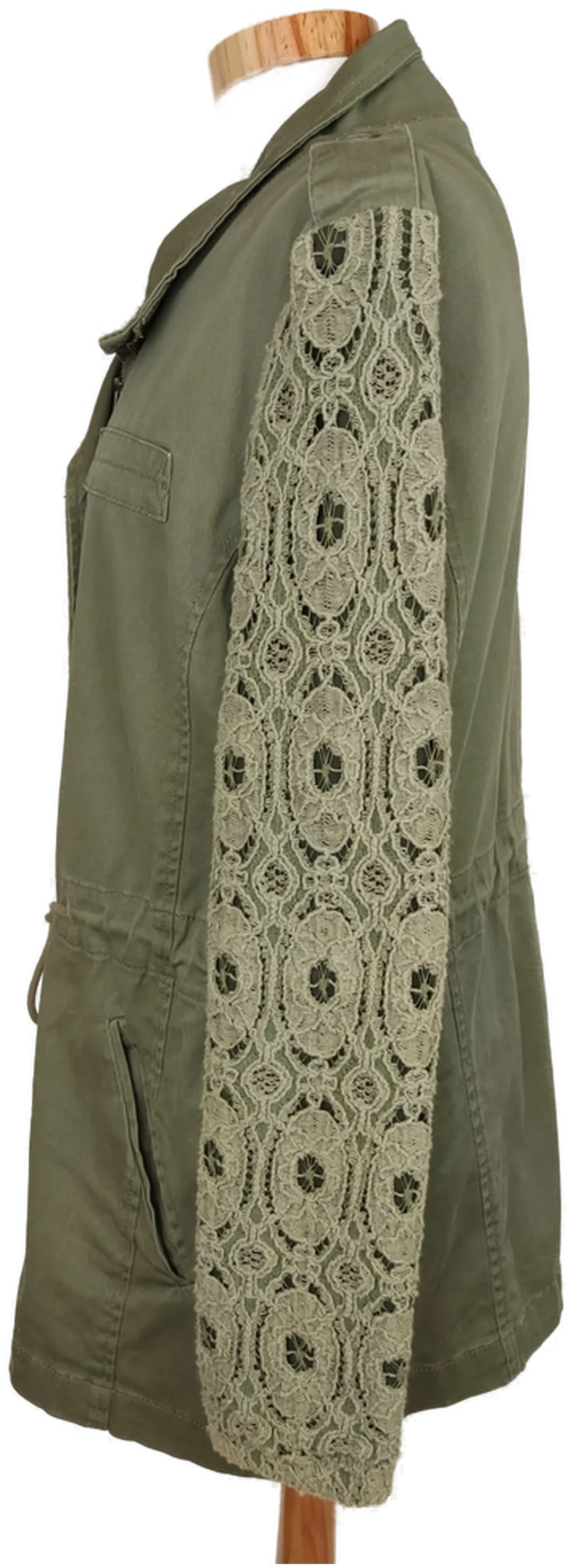 Ann Christine Damen Jacke mit Spitzenärmel olivengrün - S/36 – Bild 3